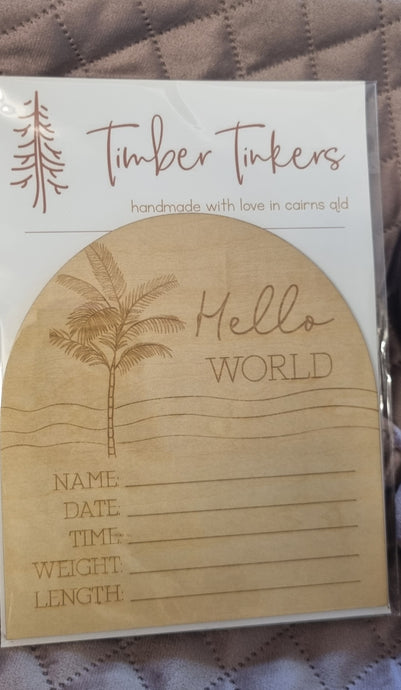 Hello World- Palm π΄  Arch Shaped Birth Announcement Discs