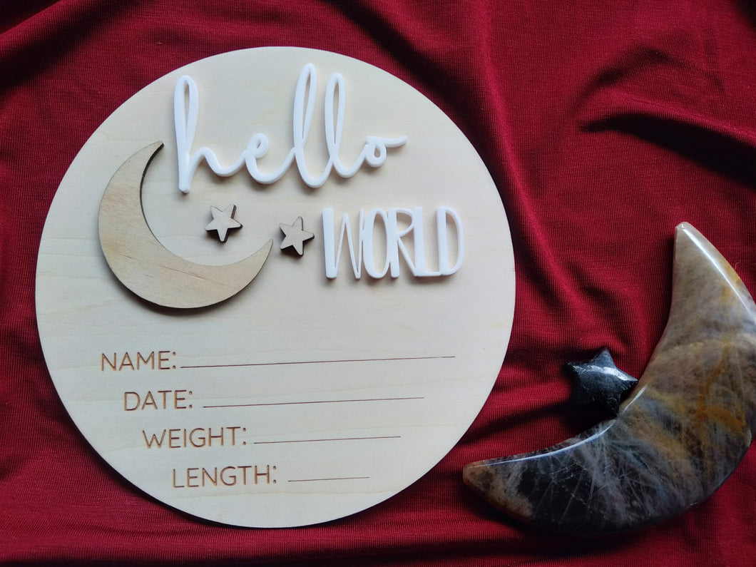 Hello World Moon & Stars 🌙🌟 Birth Announcement Discs