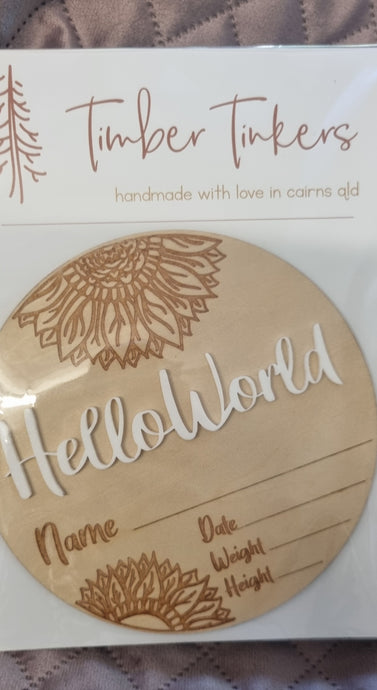 Hello World Sunflower 🌻 Birth Announcement Discs