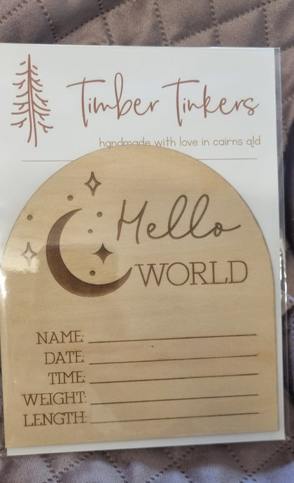 Hello World- Moon Arch Shaped Birth Announcement Discs