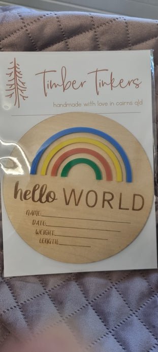 Hello World 🌈 Birth Announcement Discs