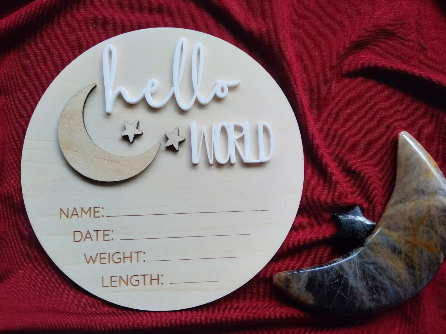 Hello World Moon & Stars 🌙🌟 Birth Announcement Discs